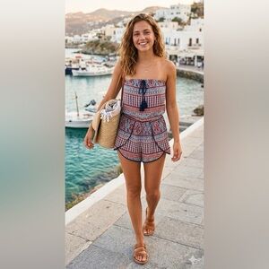 Socialite Strapless Romper Size Large Boho Vacation Beach Summer